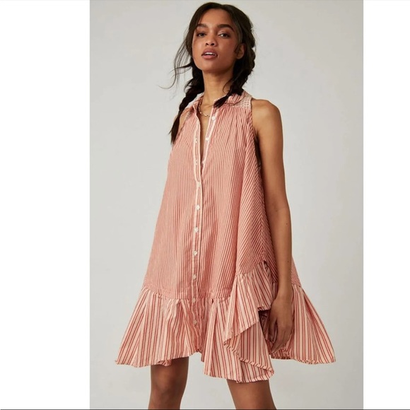 Free People Be Real Mini Dress/Tunic in Rust Stripe Size Small - Picture 5 of 13